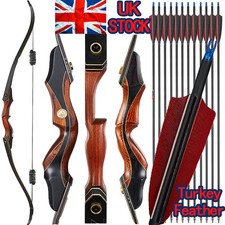 60" Takedown Recurve Bow 25-50lbs Wooden Riser Archery Arrows RH Target Hunting