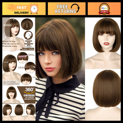 Short brown bob wig with - short,