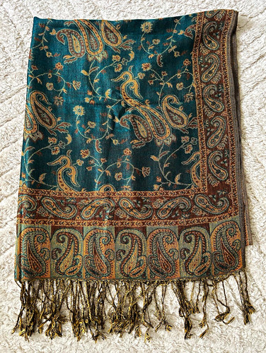 Teal brown beige paisley - brown,