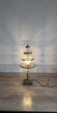 Vintage Brass Table Lamp Glass Crystal Drops - Xmas Dinner Lighting -Works