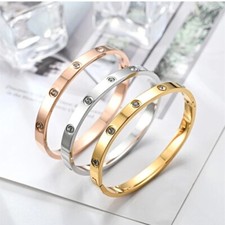 Ladies girls stainless steel crystal studded Bangle. 6mm .  colours