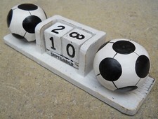 Wooden Perpetual Calendar TWO FOOTBALL BALLS  15 cm NEW Packaging