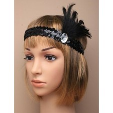 BLACK SEQUIN FEATHER HEADBAND
