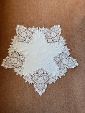 Vintage Small White Decorated 5 Pointed  'Round'  Lace Cotton Tablecloth