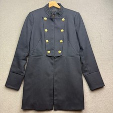 ZARA Women Coat Medium Military Navy Long Double Breasted Army Blogger