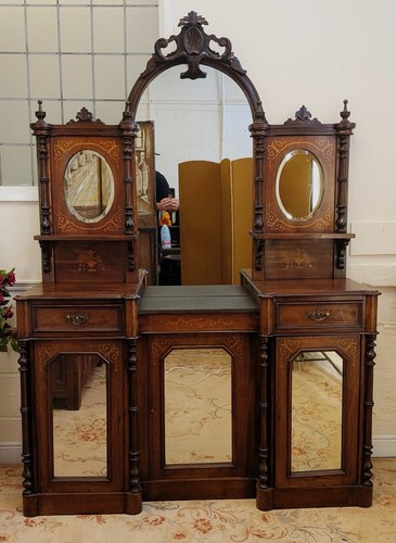 Victorian inlaid walnut mirror - victorian,