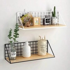 Wall Mounted Shelves Without Drilling Wood Hanging Shelf For Living& Bed Room UK