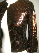KAREN MILLEN gold JACKET 8 10 top sequin cardigan shiny metallic bolero bronze