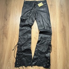 Rare Vintage Leather Biker Lace Up Flares W32 Waliant Black Sheep Napa