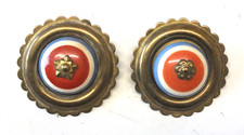 Ref. 3139) 19th Antique red white & blue porcelain centre rosette horse brasses