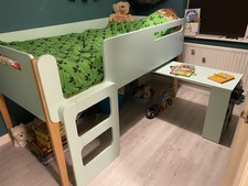 Cabin Bed Single With Desk And Storage Mid sleeper Green