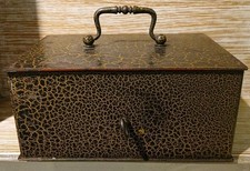Antique Crackle Painted French? Lockable Metal Strong Box 20cm x 14.5cm x 9cm