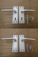 PAIR OF WHITE SPRUNG lever door mortise handles Internal door handles