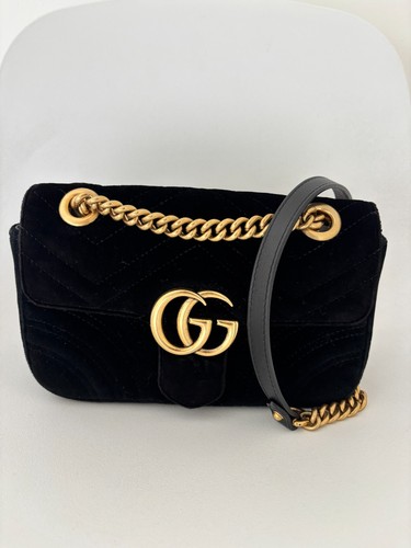 Gucci black velvet marmont - black, bag