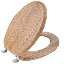 Angel Shield Oak Toilet Seat Antibacterial Wooden Adjustable Hinges