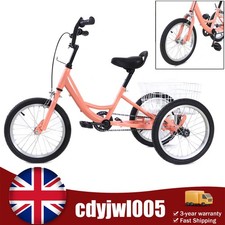 16 Inch Tricycle 3 Wheel Children Trike​ Single Speed Bike w/ Shopping Basket UK
