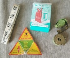 Vintage sewing : Witch Needle Threader 1950s, 3x Dean tape measures, bead thread
