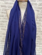 Matalan chiffon scarf wrap sarong sheer blue with sequin edge oblong S717