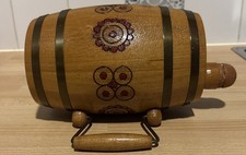 Vintage Carved & Painted Wood Whiskey Barrel Keg on stumpy legs Decorative (MM)
