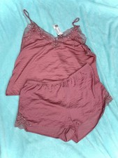 Women’s H&M Satin Lace Pyjama Set Cami Top Shorts Sexy Size Large 8/10 NEW TAGS
