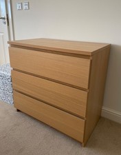 IKEA Malm 3 Drawer Chest Of Drawers, Oak veneerExcellent condition, Alnwick area