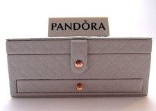 New Pandora Gray Faux Leather  Mirrored Jewelry Box In Original Box