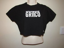 Women XS Top Crew Neck Crop Black Gritco Athletic Yoga Running Gym Workout 