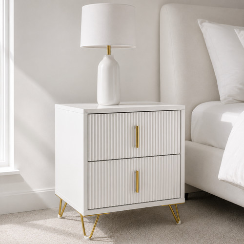 White fluted bedside - bedside, table