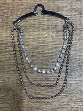 3 Row Tie Chain Swarovski Pin /NO BOX USED JAPAN