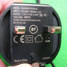 ORIGINAL BT AC/DC ADAPTER ITEM CODE 066270 7.5V 0.3A 2.25W  ( bgm t5 )