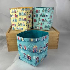 Handmade Beach huts fabric basket, Seaside storage bin, 3 pattern options