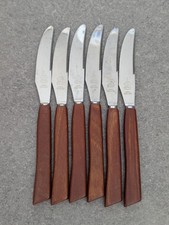 6x Vintage Sheffield Stainless Table Dining Knives Wooden Handles