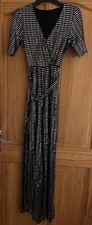 NEW LOOK SIZE 8 SILVER SEQUiN WIDE LEGGED  SPARKLY JUMPSUIT  WITH BELT
