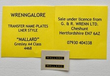 WRENN & Hornby Dublo Gresley A4 Class "MALLARD" Name Plates for LNER Blue W2210