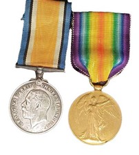 World War 1  Medal Pair .925 Silver Service Medal & Brass Victory Medal.  A.S.C