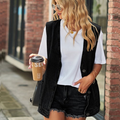 Denim jacket waistcoats ladies - jacket,