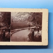 Bournemouth Stereoview C1880 Real Photo Dorset Childrens Corner Pond Yacht Sail