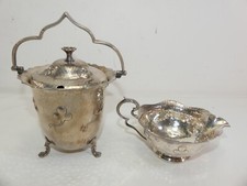 (refAA) Superb hammered silver plated cream jug and lidded preserve jar Mappin W