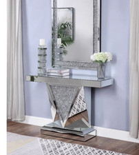 XXL Luxury Mirrored Crushed Diamond Console Hallway Table Living Room NEW