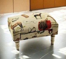 Equestrian Horse Tapestry Ottoman Footstool With Drawer Lounge Padded Footstool