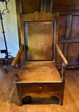 18TH CENTURY OAK WAINSCOT ARMCHAIR WITH DRAWER