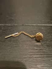 Tie Tack Pin with Chain - Gold Ridged Square