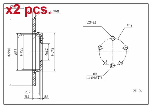 Pcs rear brake disc rotos - pcs,