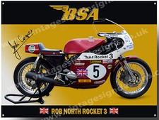 BSA ROCKET 3 METAL SIGN. BSA RACING -OFFICIALLY LICENSED B.S.A PRODUCT. © &™ BSA