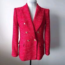 Zara Red Textured Blazer Jacket Royal Double Breasted S Small 8 10