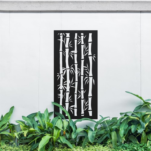 Modern black metal bamboo wall - black,