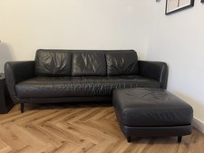Habitat Black Leather 3-Seater