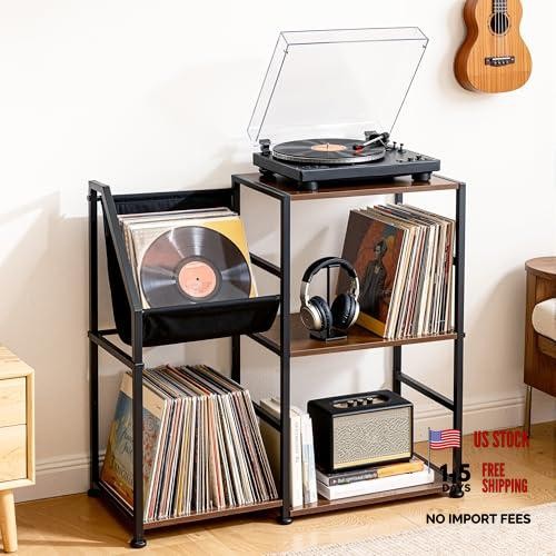 Record player stand with - player, vinyl