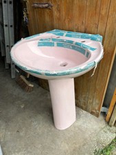 Armitage Shanks, Kensington 560mm, 2 tap hole basin and Ova pedestal in Rosé.