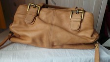 Gigi light tan beige leather handbag with gold hardware 